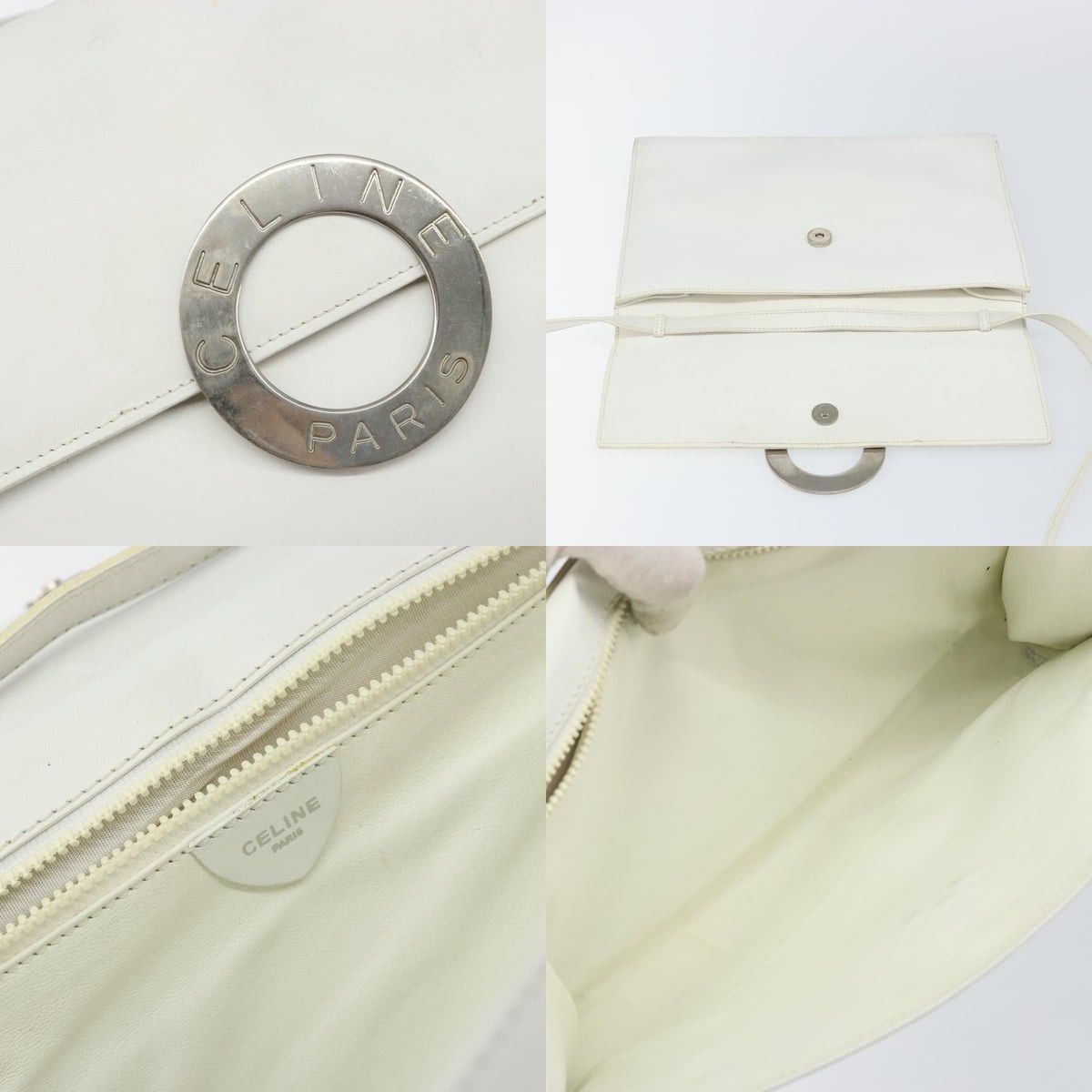 Celine CELINE Shoulder Bag Leather White Silver Size ONE SIZE - 11 Thumbnail