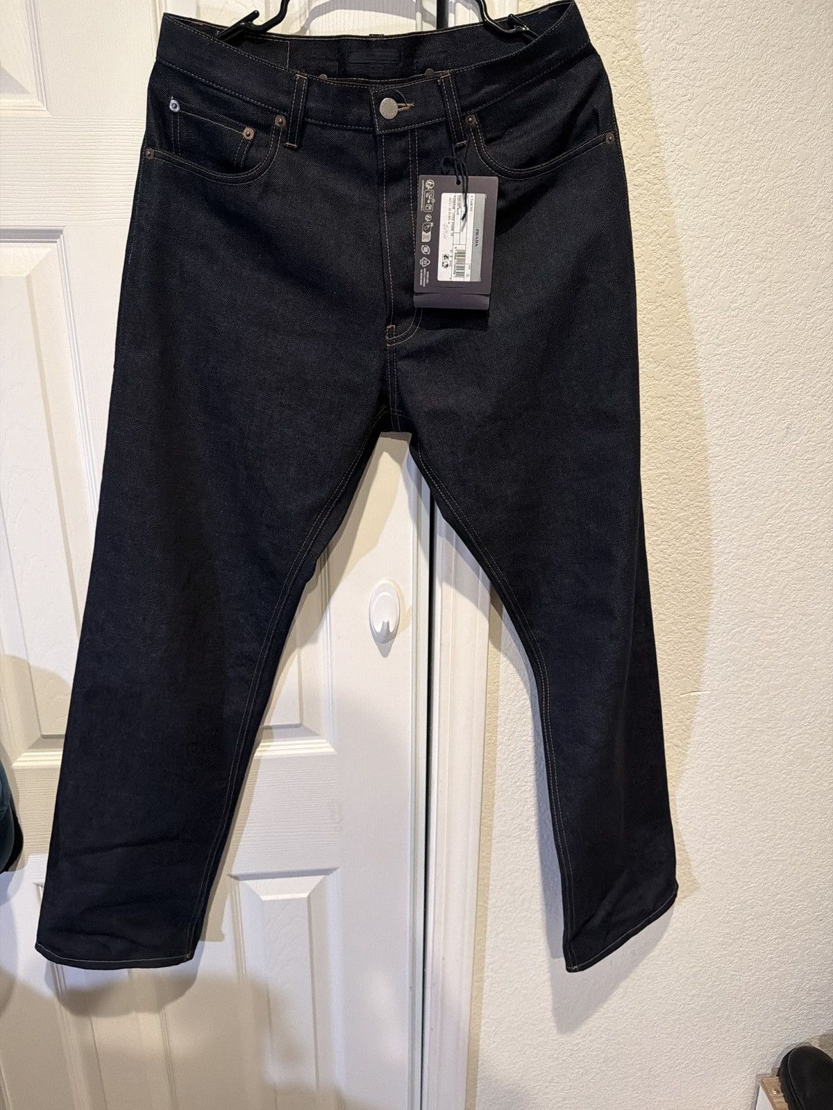 Prada Prada raw denim with leather strip Size US 31 - 1 Thumbnail