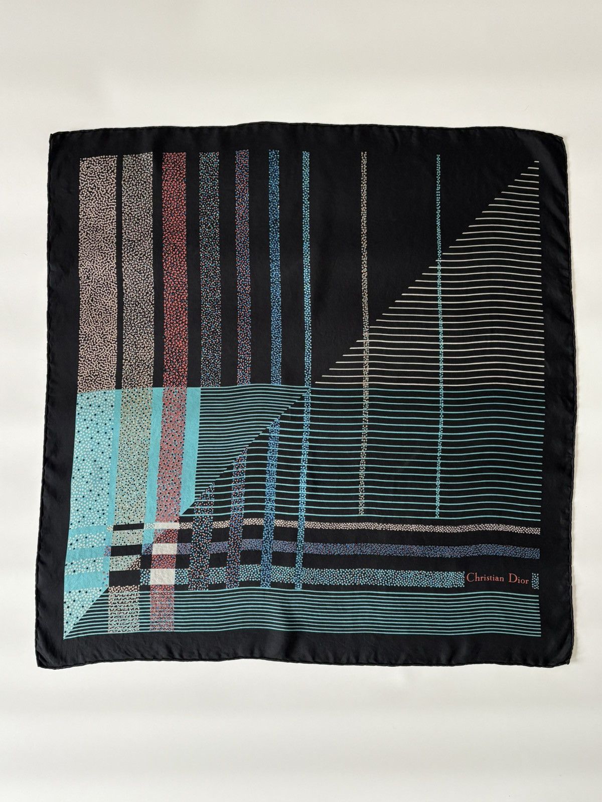Christian Dior Monsieur Christian Dior Vintage Silk Striped Scarf Blue Black Scarves Size ONE SIZE - 1 Thumbnail
