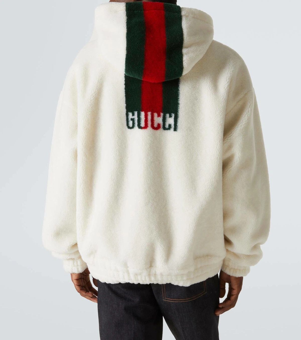 Gucci o1s1wg111025 Wool Fleece Zip Jacket With Web in White Size US XXL / EU 58 / 5 - 4 Thumbnail