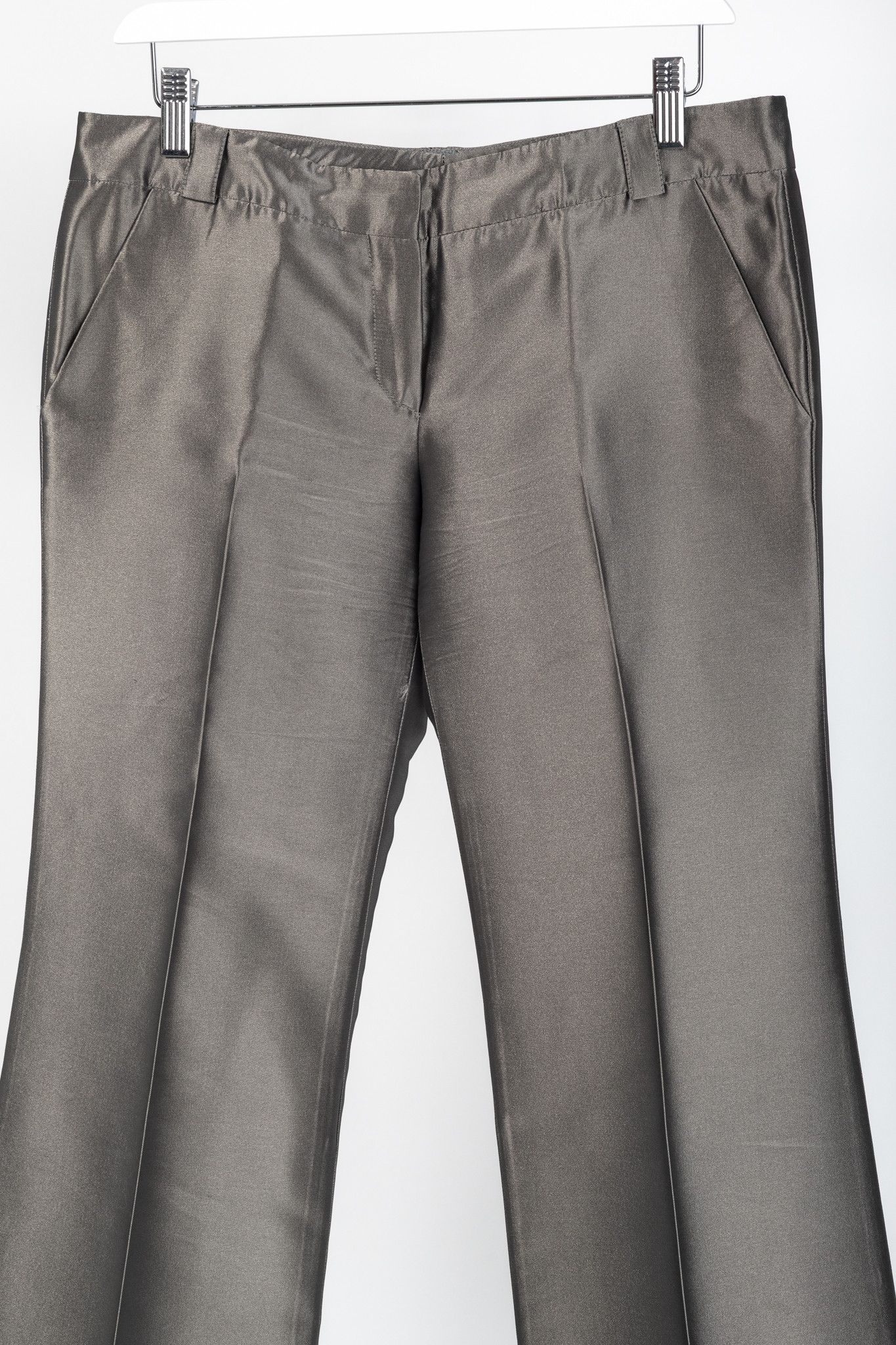 Burberry Burberry Grey Silk-Blend Taffeta Flared Trousers Size 28" / US 6 / IT 42 - 3 Thumbnail