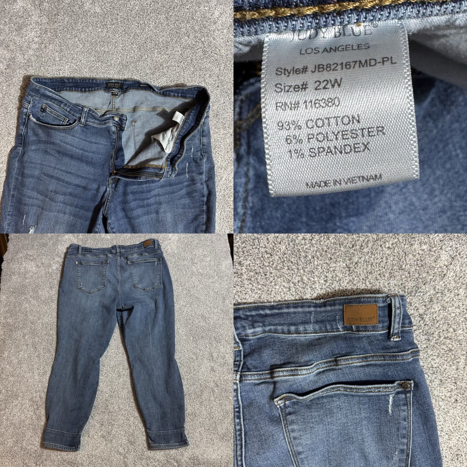 Vintage Judy Blue Jeans Womens Plus 22W Distressed Ripped Skinny Fit Grunge Streetwear Size 40" / US 18 - 8 Thumbnail