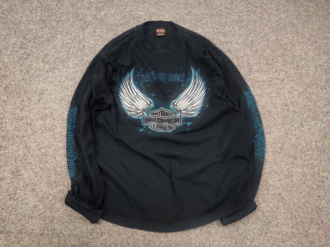 Harley Davidson Vintage Harley Davidson Fire Blue Logo Long sleeve Y2K Style Size US L / EU 52-54 / 3 - 2 Thumbnail