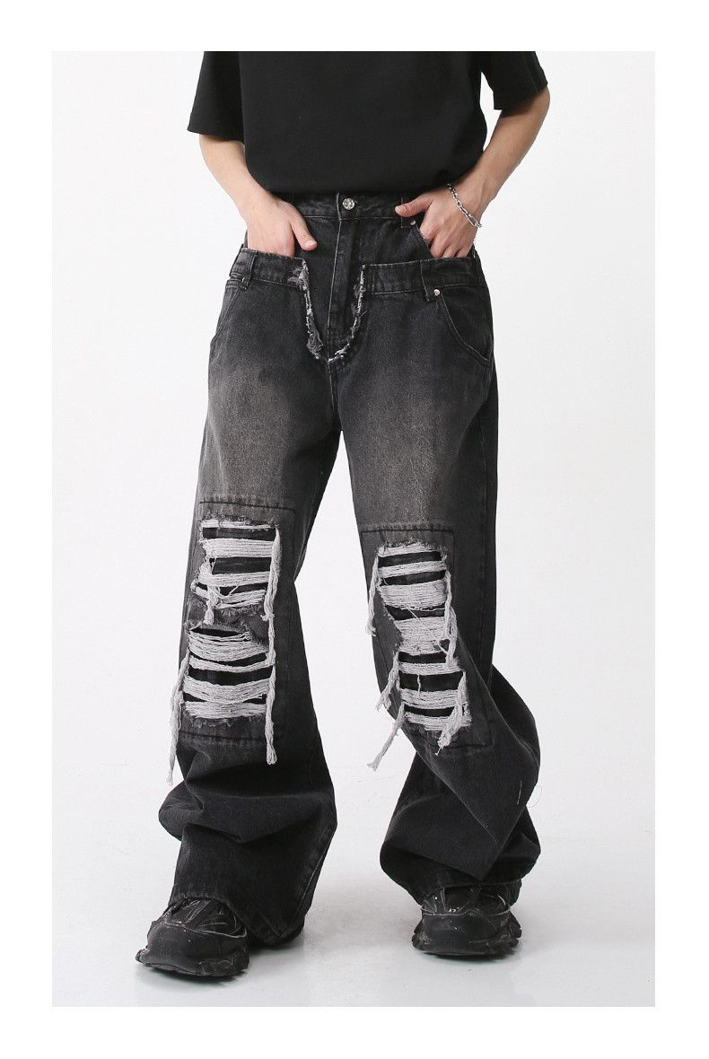 Distressed Denim × Japanese Brand × Streetwear Double waist Distressed Denim × Japanese Brand × Streetwear Double waist