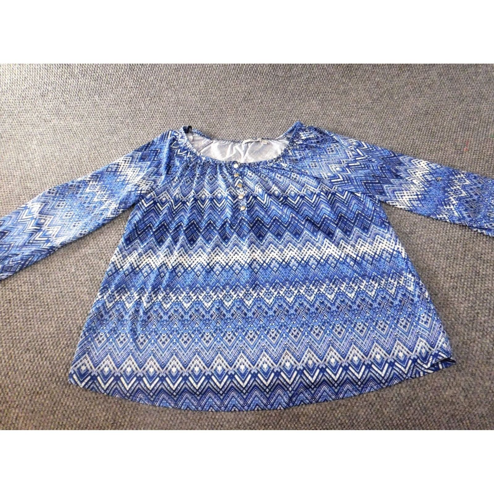 Vintage Notations Blouse Shirt Womens 2X Plus Blue Striped Stretch Pullover Casual Round Neck Short Sleeve Size XXL / US 16-18 / IT 52-54 - 2 Thumbnail