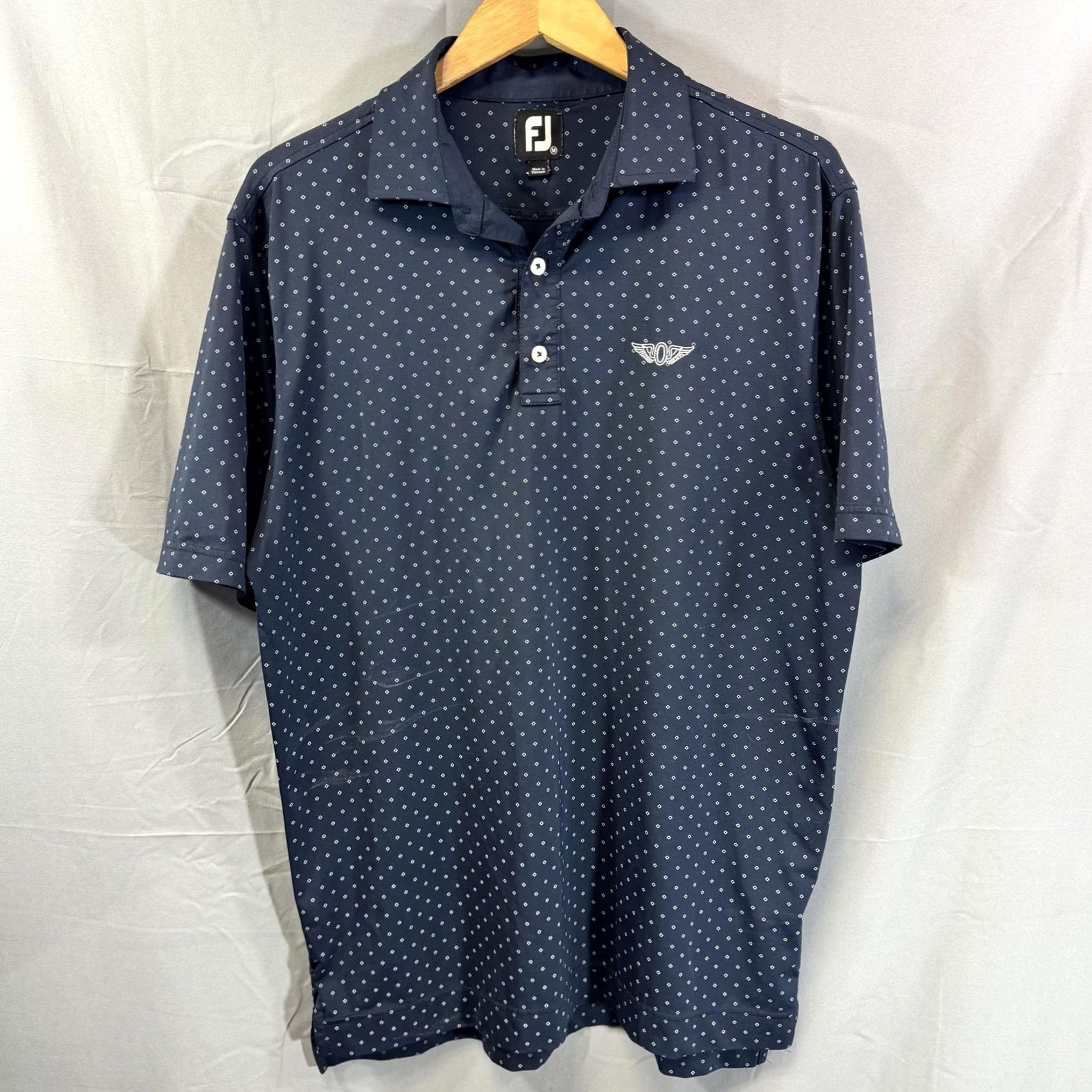 Footjoy FootJoy Polo Shirt Mens M Navy Blue Dot Print Golf Performance Lightweight Size US M / EU 48-50 / 2 - 2 Thumbnail