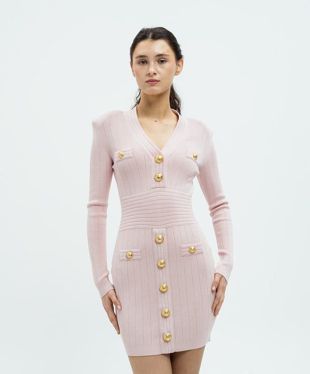 Balmain o1s1wg110725 Mini Dress With Textured Pattern in Light Pink Size L / US 10 / IT 46 - 3 Thumbnail
