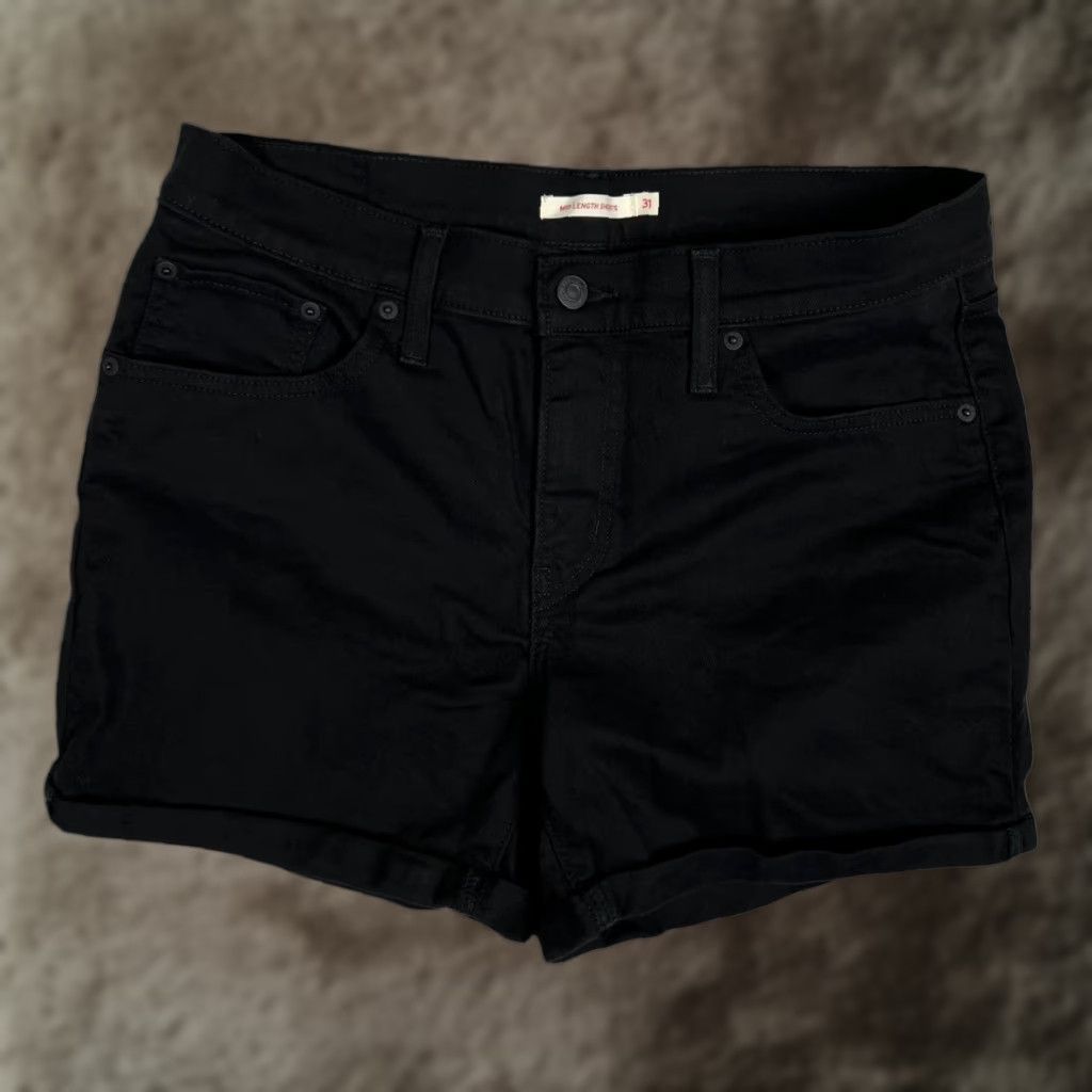 Levi's Levi's Womens Mid Length Shorts 31 Black Denim Jean Cutoff Cuffed Stretch Casual Size 24" / US 00 / IT 34 - 1 Thumbnail