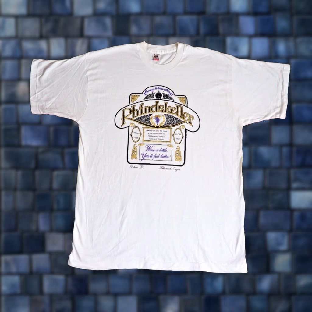 Fruit Of The Loom VTG 90s Fruit of the Loom WINE Label Oregon USA White Tee T-Shirt 2XL Mens Short Sleeve Cotton Graphic Tee Size US XXL / EU 58 / 5 - 1 Thumbnail