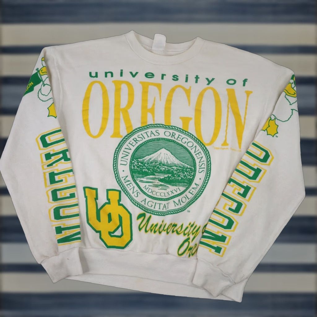 Gloverall VINTAGE Majestic University of Oregon Ducks All Over Print Graphic Sweatshirt Size US L / EU 52-54 / 3 - 1 Thumbnail