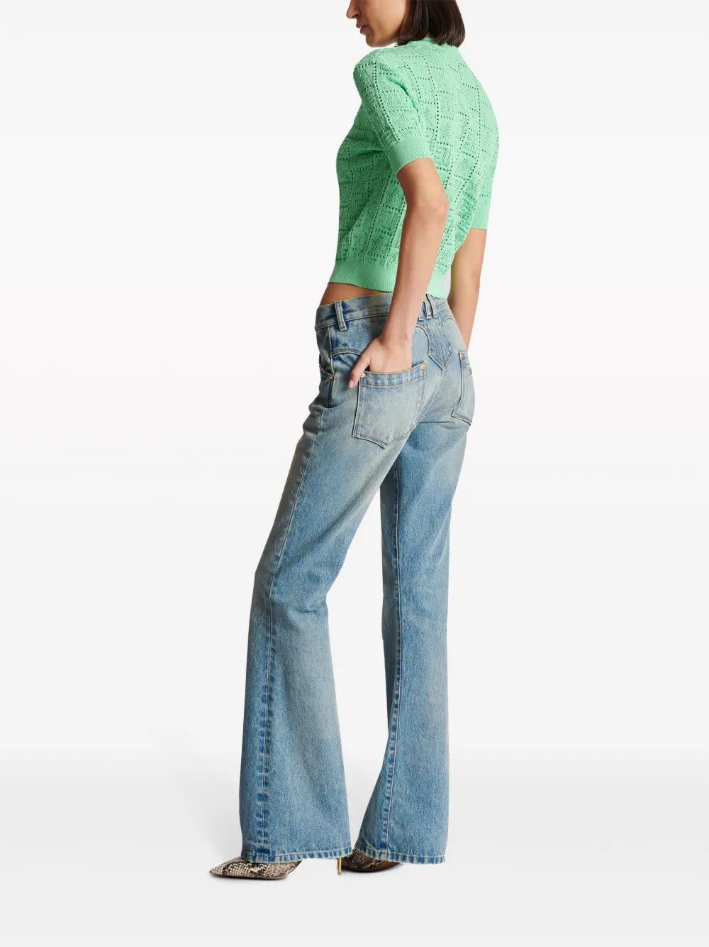 Balmain o1s1wg110825 Monogram Jacquard Top in Green Size S / US 4 / IT 40 - 4 Thumbnail