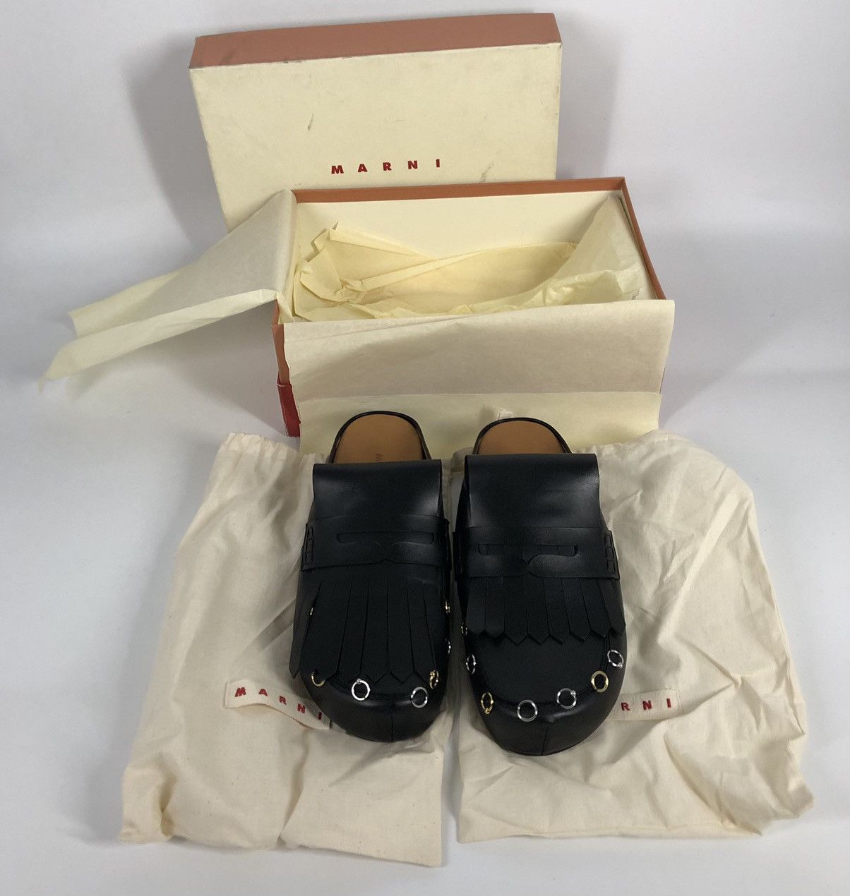 Marni men’s piercing black mule loafer size 45 Marni Marni Black Piercing Square Toe Loafers Condition used  main image 2