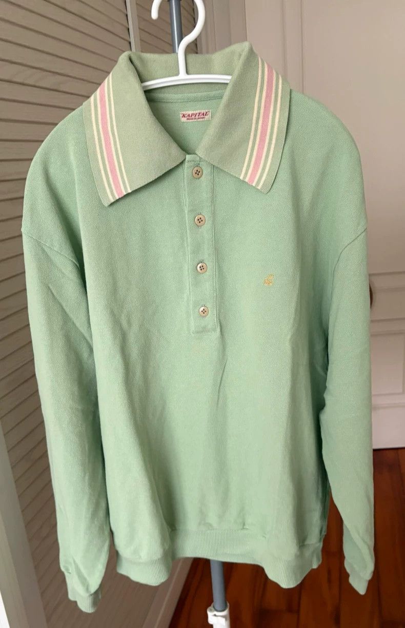 Kapital Cute Green Polo Shirt with Striped Collar Size US M / EU 48-50 / 2 - 1 Thumbnail