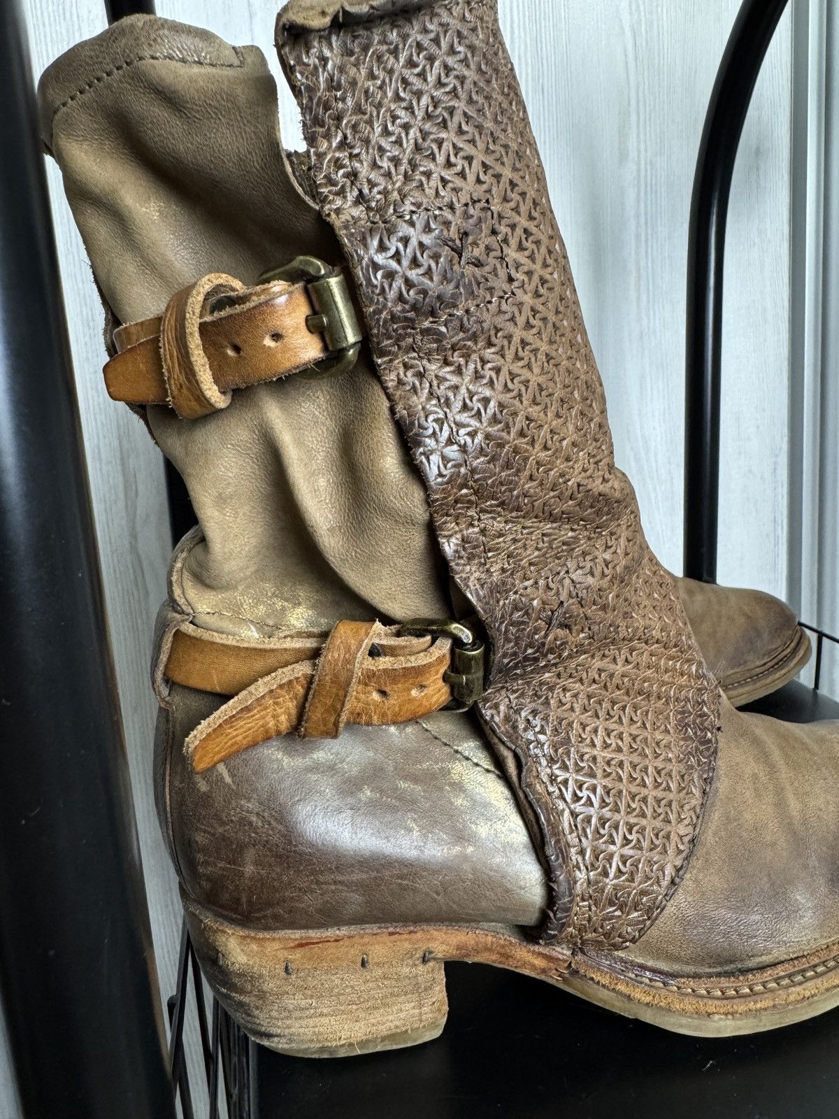 A.S.98 Airstep AS98 Brown Leather Boho Biker Ankle Distressed Boots Size US 7 / IT 37 - 5 Thumbnail