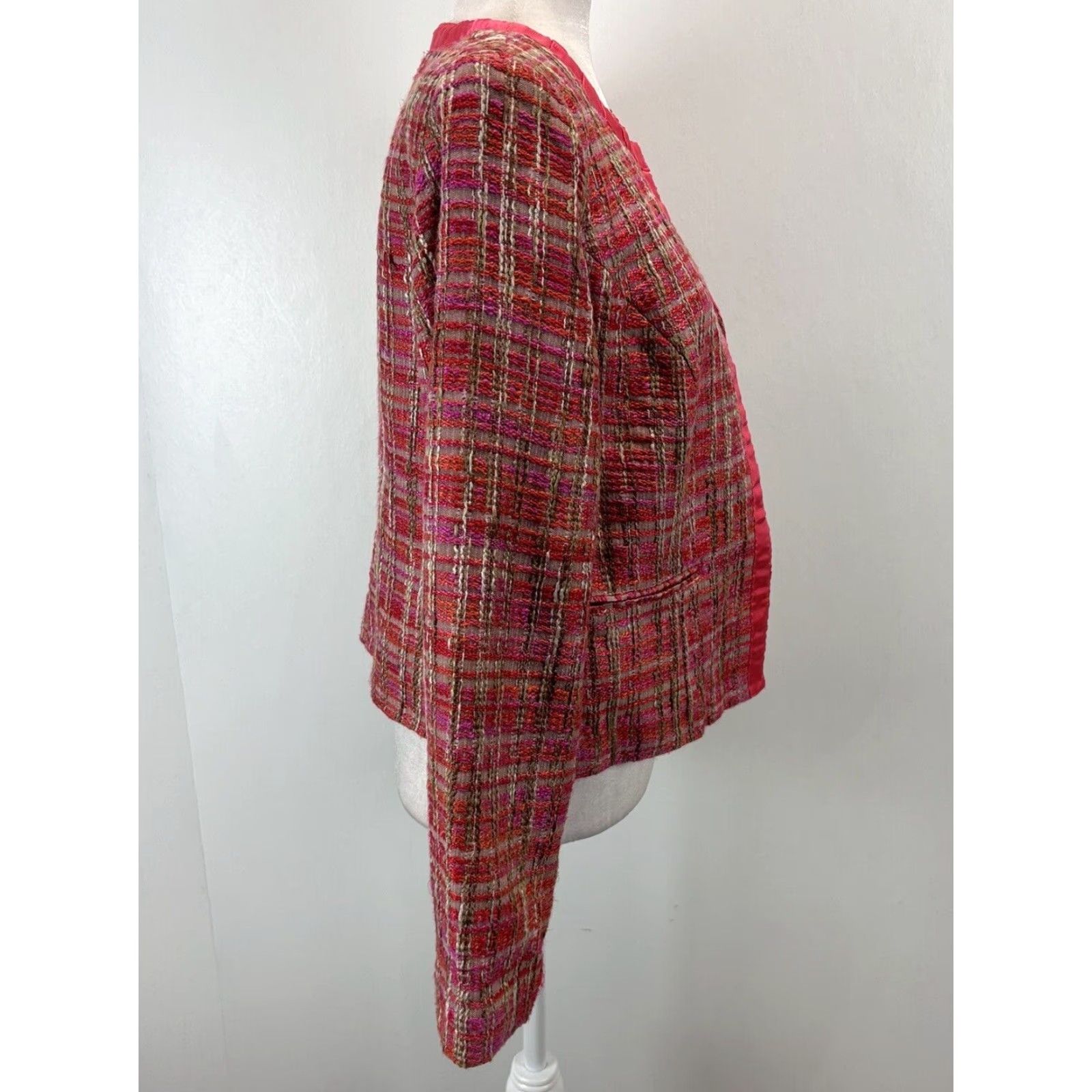Vintage Chicos Tweed Blazer Jacket Size 1 US Medium Retro Ribbon Trim Single Close Size M / US 6-8 / IT 42-44 - 4 Thumbnail
