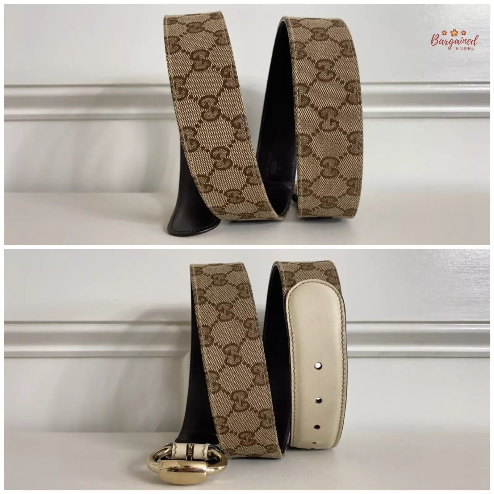 Gucci Gucci Brown Monogram Canvas Leather Gold Horsebit Ring Belt Size 32 - 5 Thumbnail
