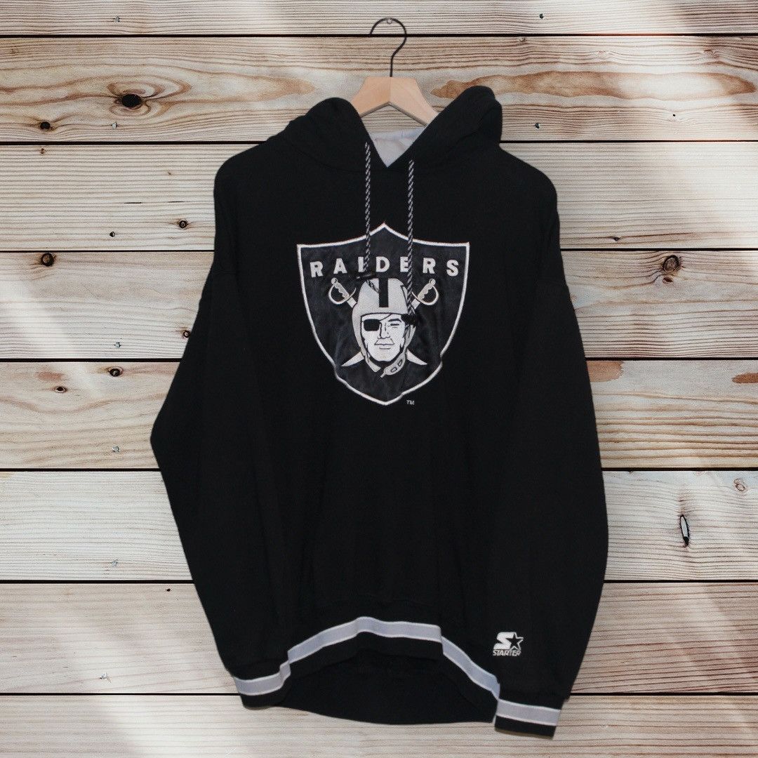 image of 90's Nfl Los Angeles Raiders Crest Starter Hoodie in Black, Men's (Size XL)