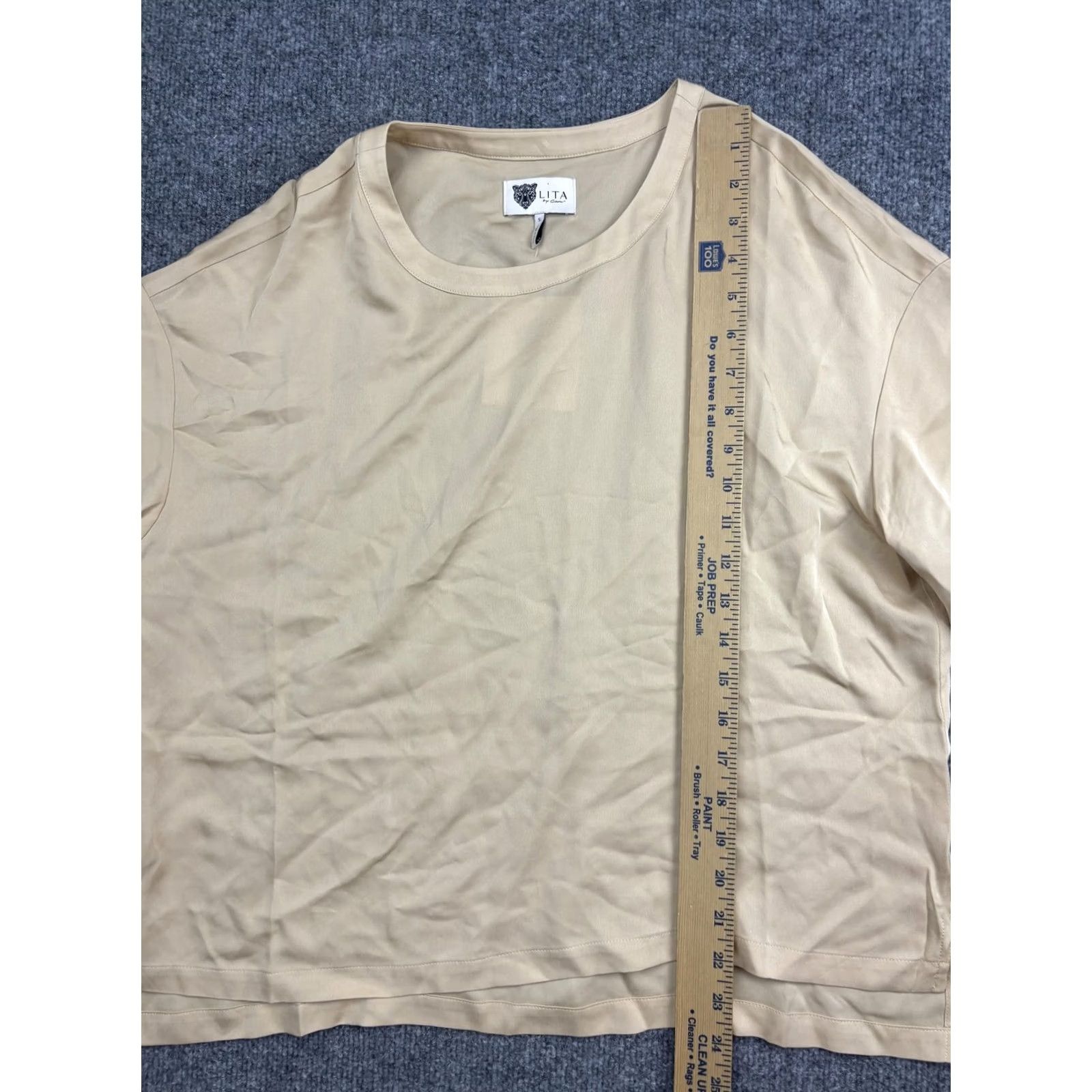 Vintage LITA by Ciara Shirt Womens Small Beige Silk Satin Crew Neck Basic Top Size S / US 4 / IT 40 - 3 Thumbnail