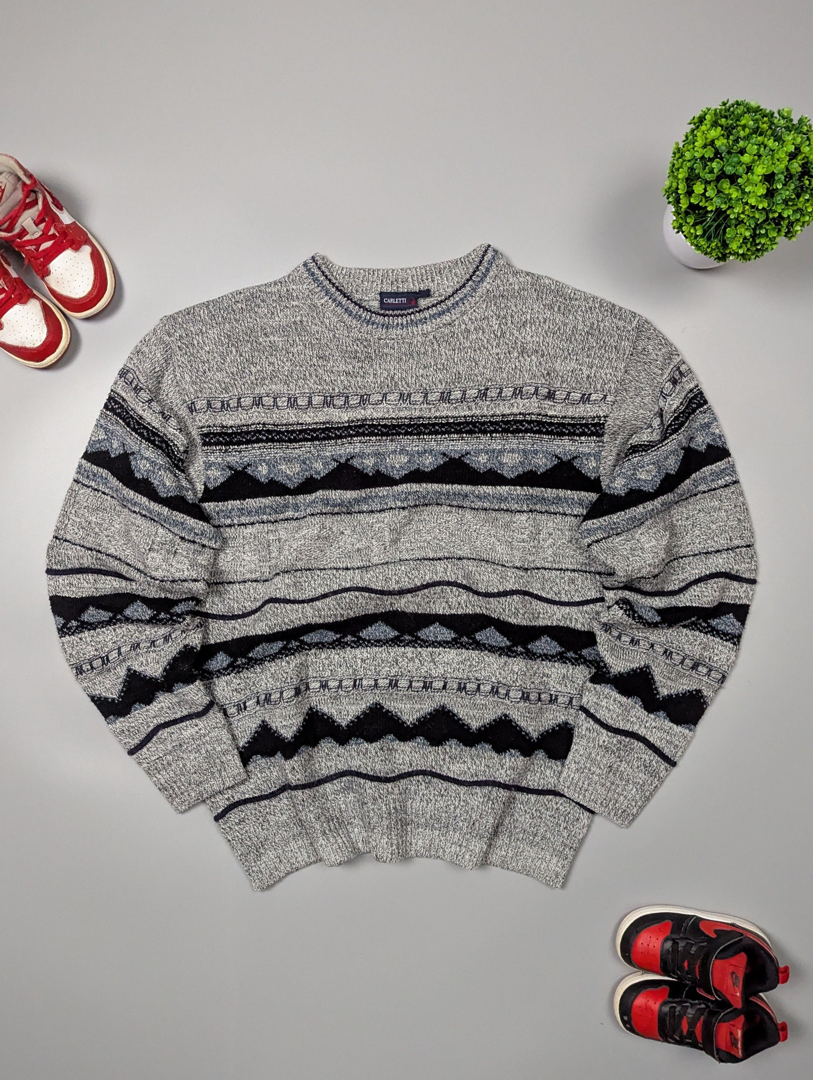 Japanese Brand × Vintage CARLETTI Vintage Italian Men's Knitted Abstract 3D Sweater Size US M / EU 48-50 / 2 - 1 Thumbnail