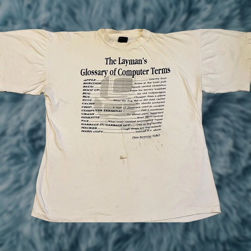 Apple VINTAGE 90s Computer Terms Faded Shirt XXL Mens White Cotton T-Shirt 2XL Single Stitch Intel i960 Funny Tech Electronics Retro Garbage? Size US XXL / EU 58 / 5 - 1 Thumbnail