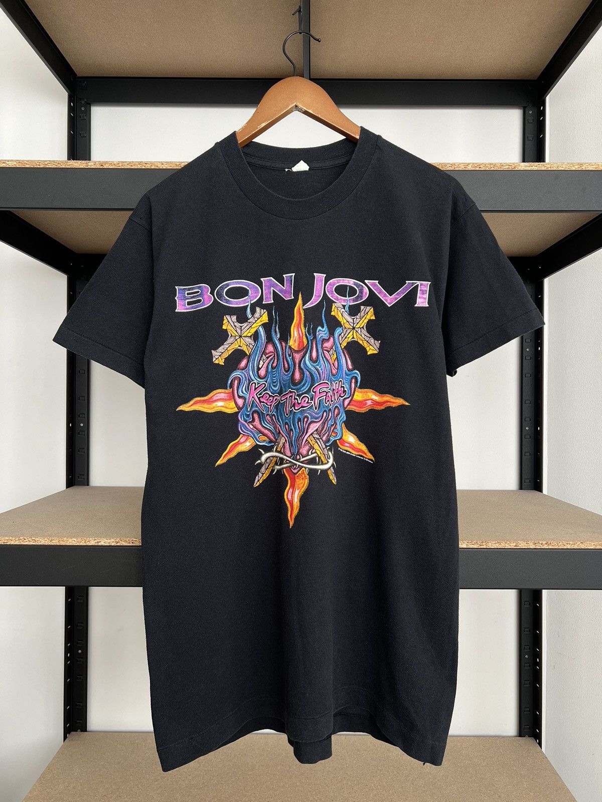 Band Tees Vintage 1993 Bon Jovi Keep The Faith Black T-shirt Size US L / EU 52-54 / 3 - 3 Thumbnail