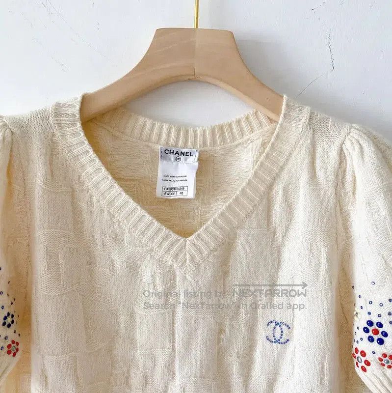 Chanel Chanel Spring Autumn Beige Cashmere Knit Short Sleeve T-shi Size M / US 6-8 / IT 42-44 - 5 Thumbnail