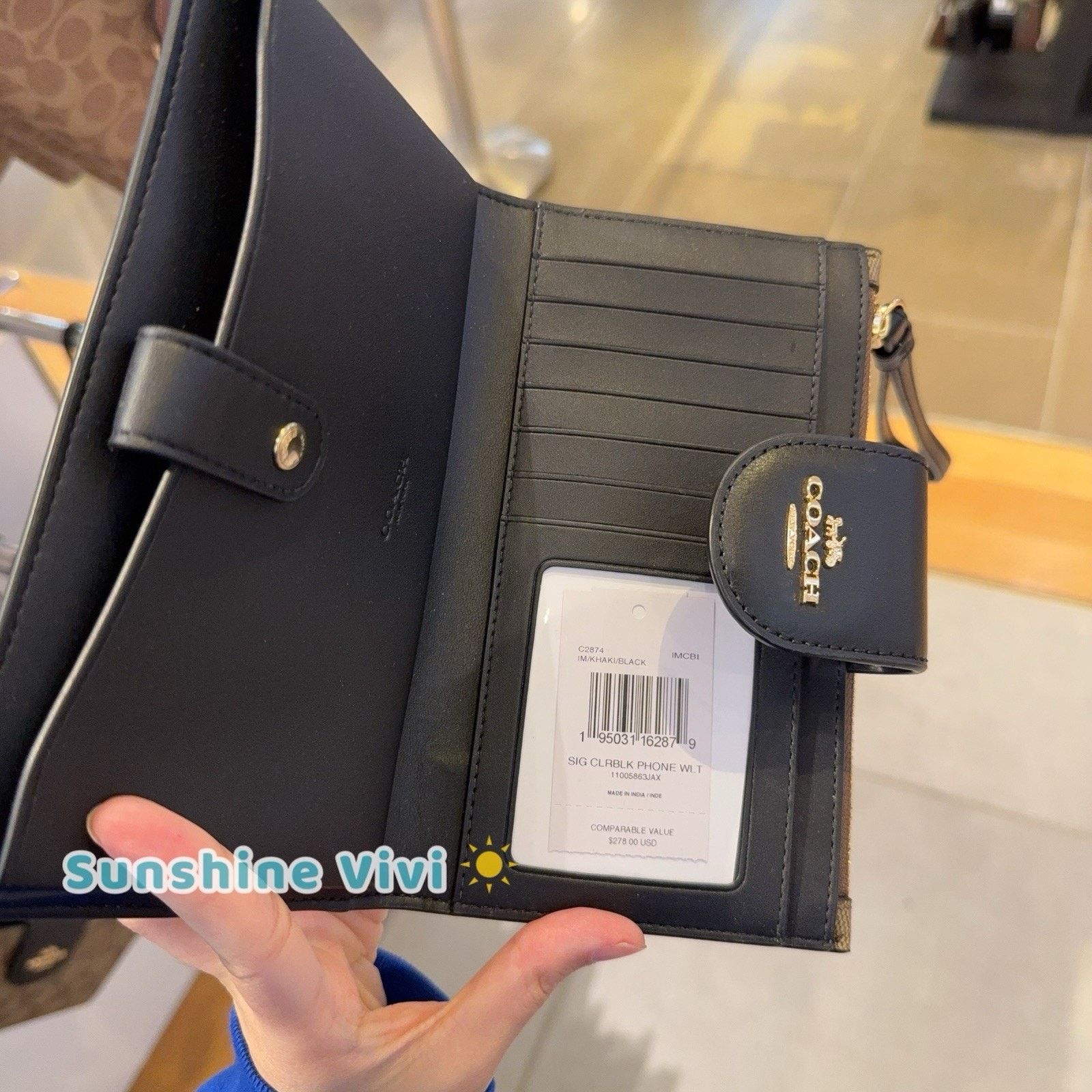 Coach NWT COACH Tech Wallet Colorblock Canvas C2874 Gold/Tan/Black Size ONE SIZE - 4 Thumbnail