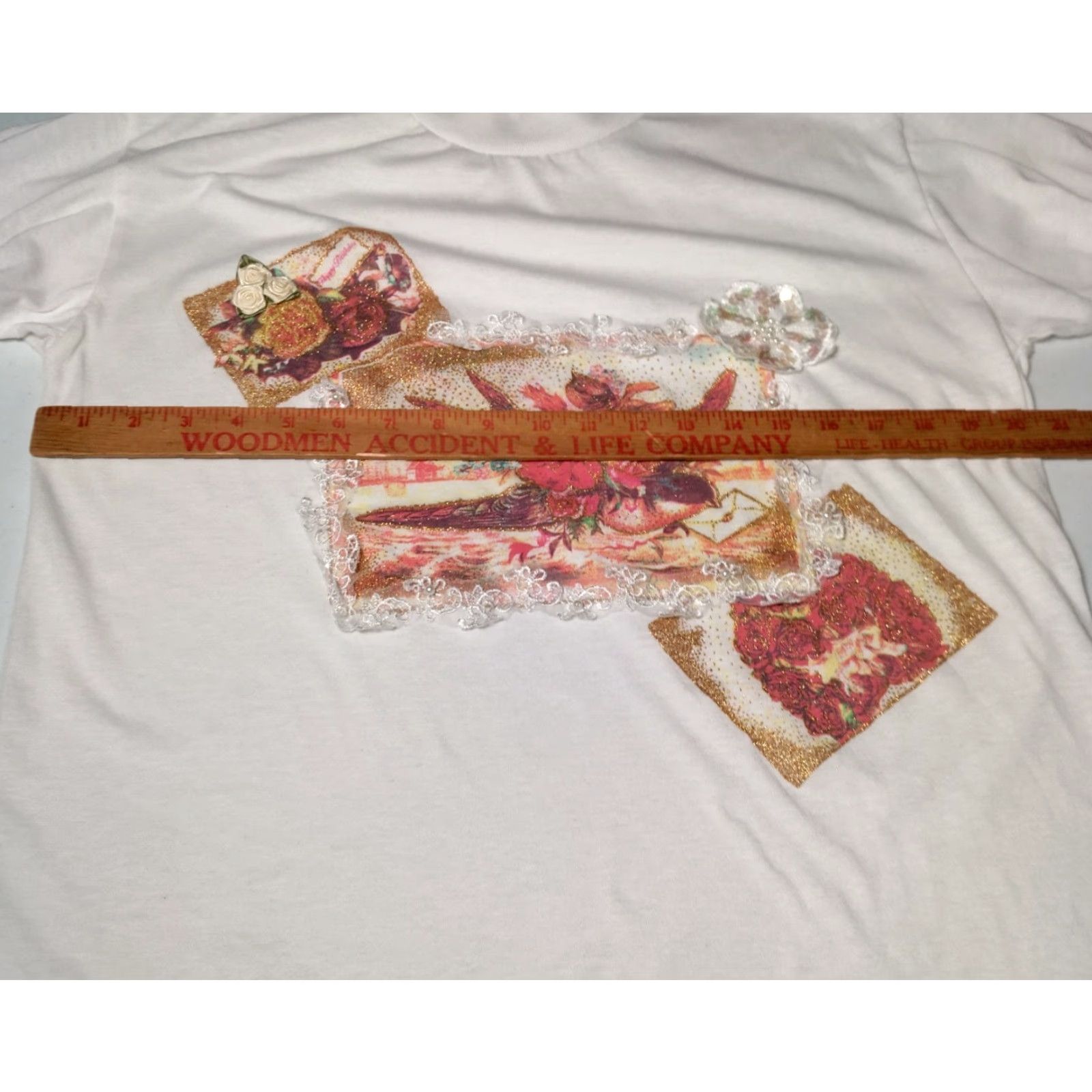Vintage VINTAGE Precious Knits Shirt Small White Lace Gold Glitter Bird Roses Grannycore Size S / US 4 / IT 40 - 7 Thumbnail