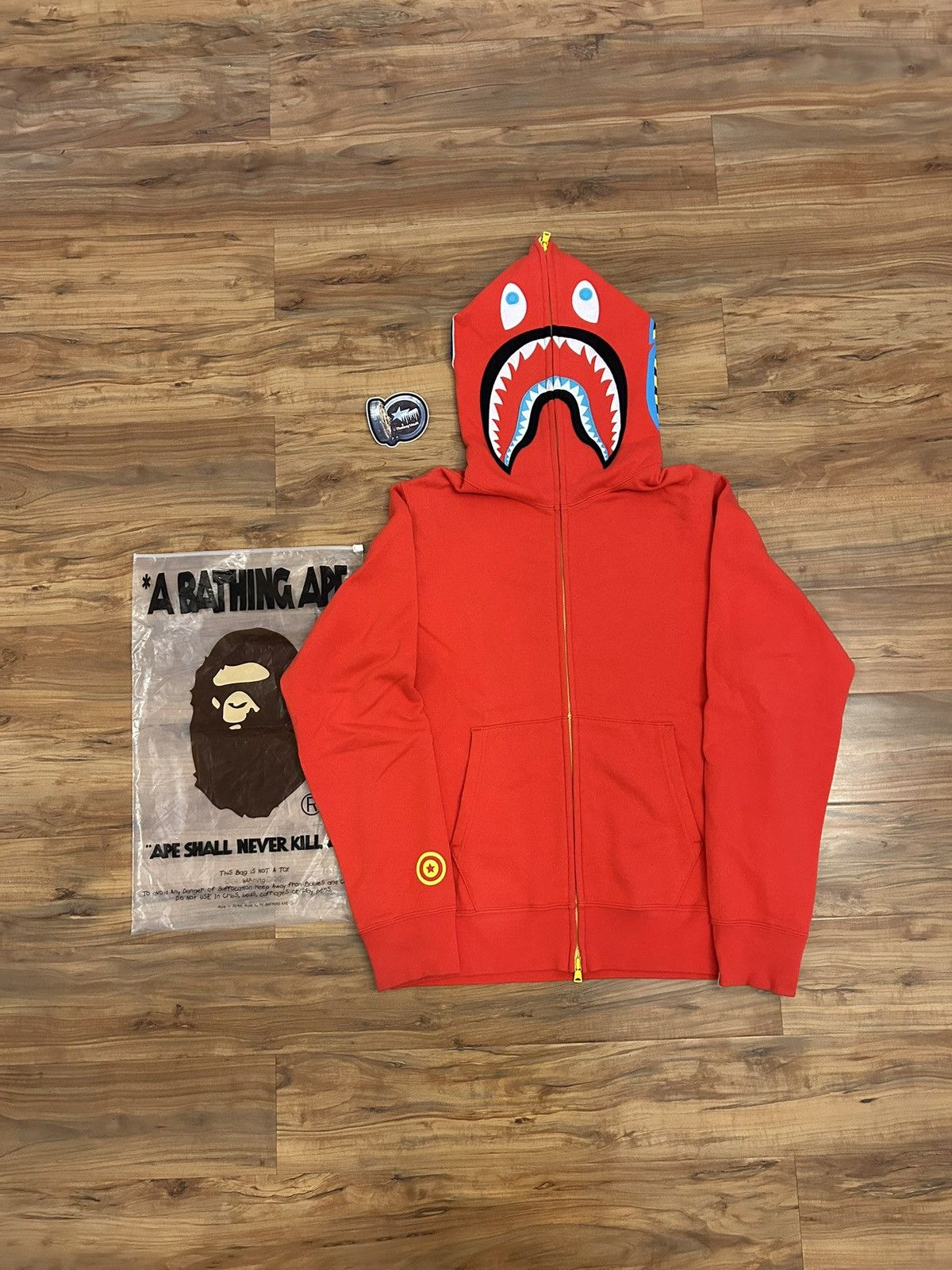 Bape Bape 2010 Red Neon Shark Full Zip Hoodie Size US M / EU 48-50 / 2 - 1 Thumbnail
