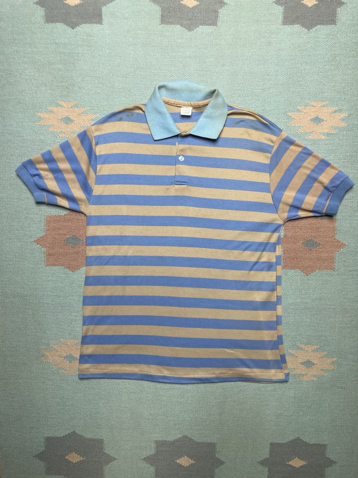Vintage Vtg 70s short sleeve polo shirt striped soft poly cotton XL Size US XL / EU 56 / 4 - 1 Thumbnail