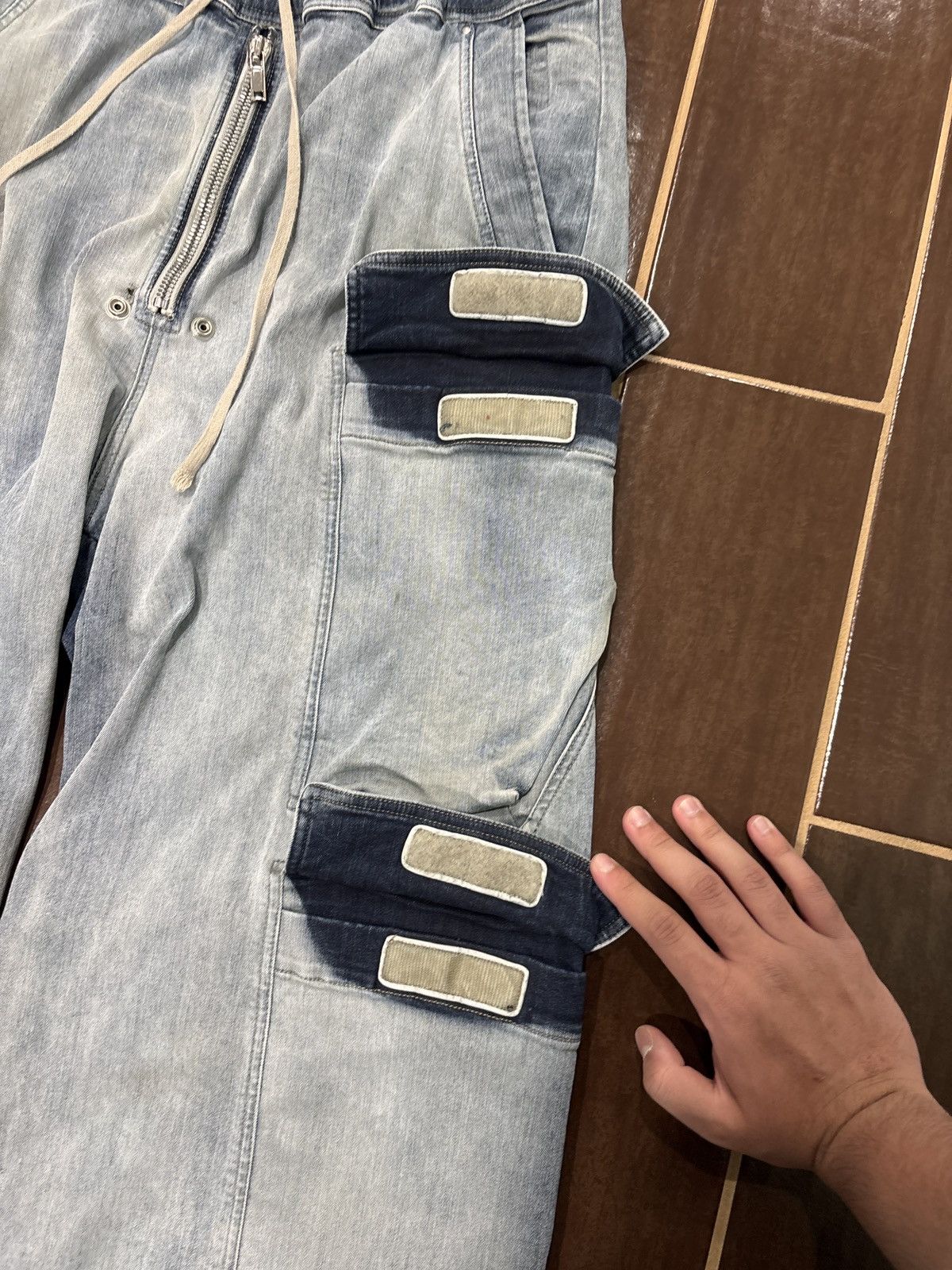 Rick Owens Drkshdw USED Rick Owens DRKSHDW Double Cargo Denim Pants SZ L Size US 36 / EU 52 - 4 Thumbnail