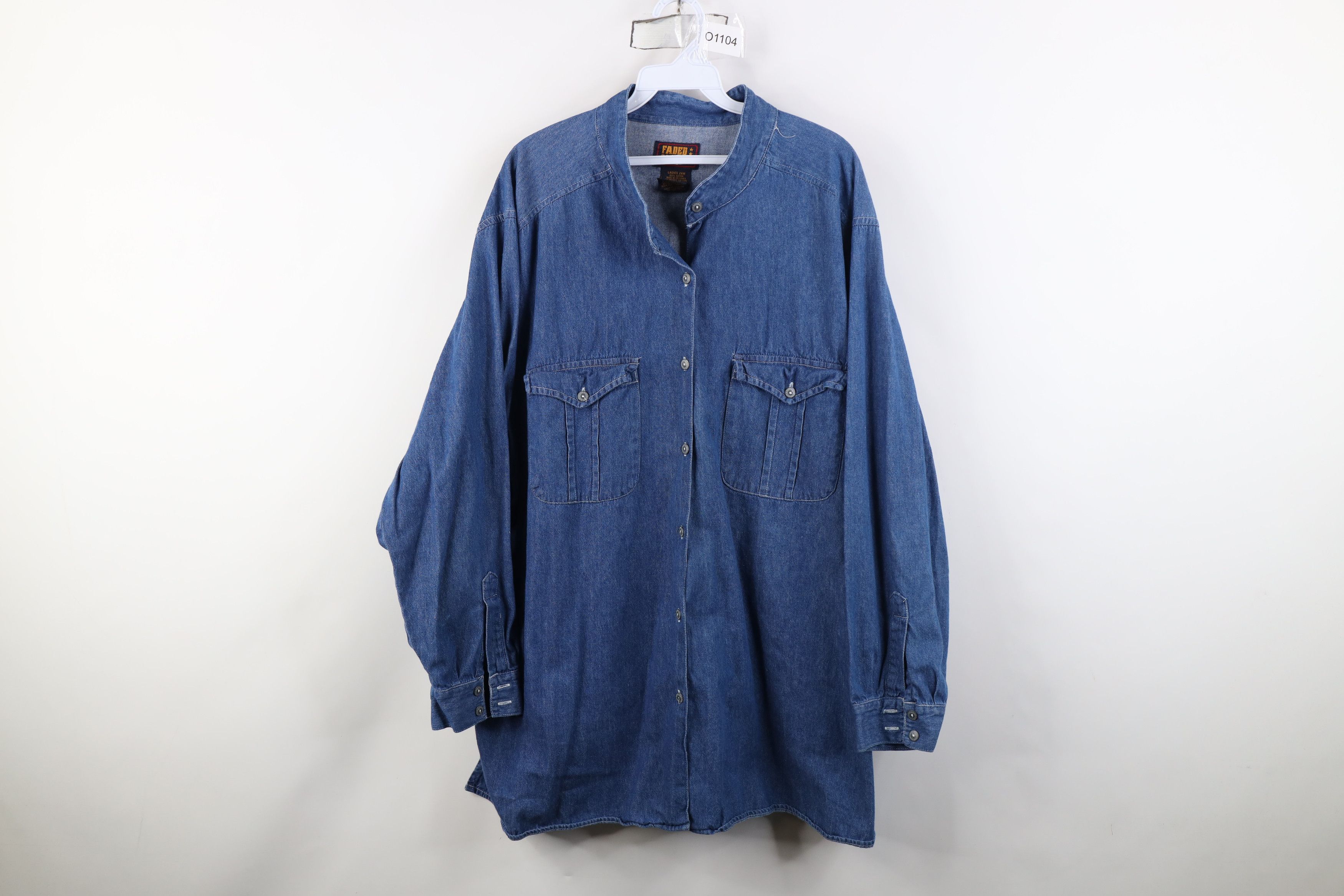 Vintage Vintage 90s Streetwear Denim Jean Band Collar Button Shirt Size 4XL / US 24-26 - 1 Thumbnail