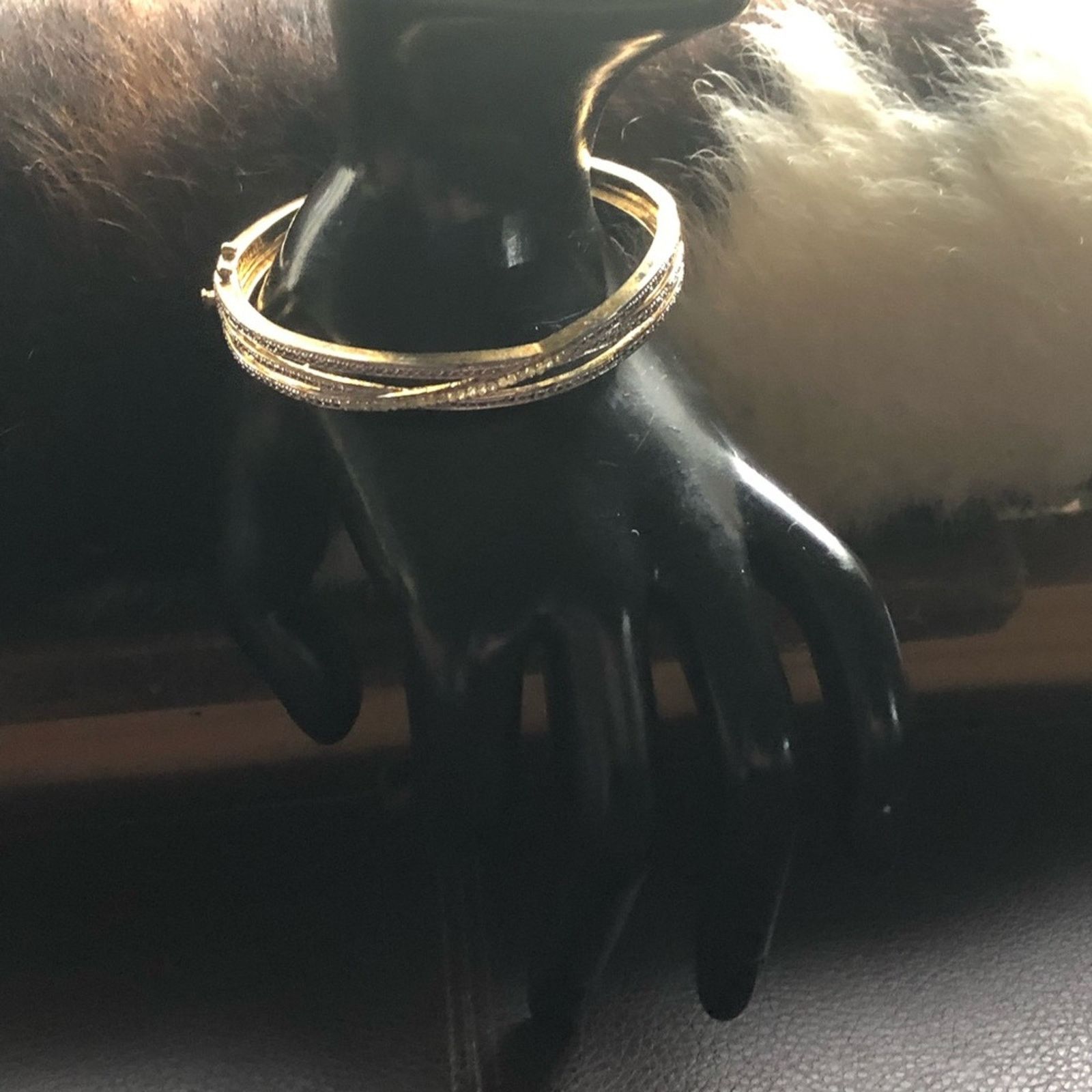 Vintage Vintage rough crystal gold plated hinged bangle bracelet Size ONE SIZE - 6 Thumbnail