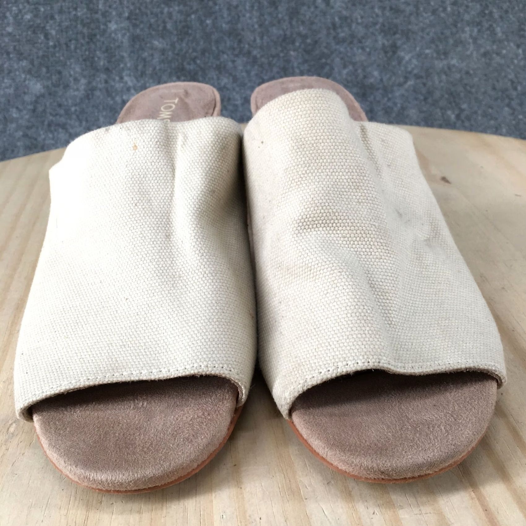 Toms Toms Grace Sandals Womens 8.5 Beige Fabric Slip On Mule Casual Open Toe Heels Size US 9 / IT 39 - 7 Thumbnail