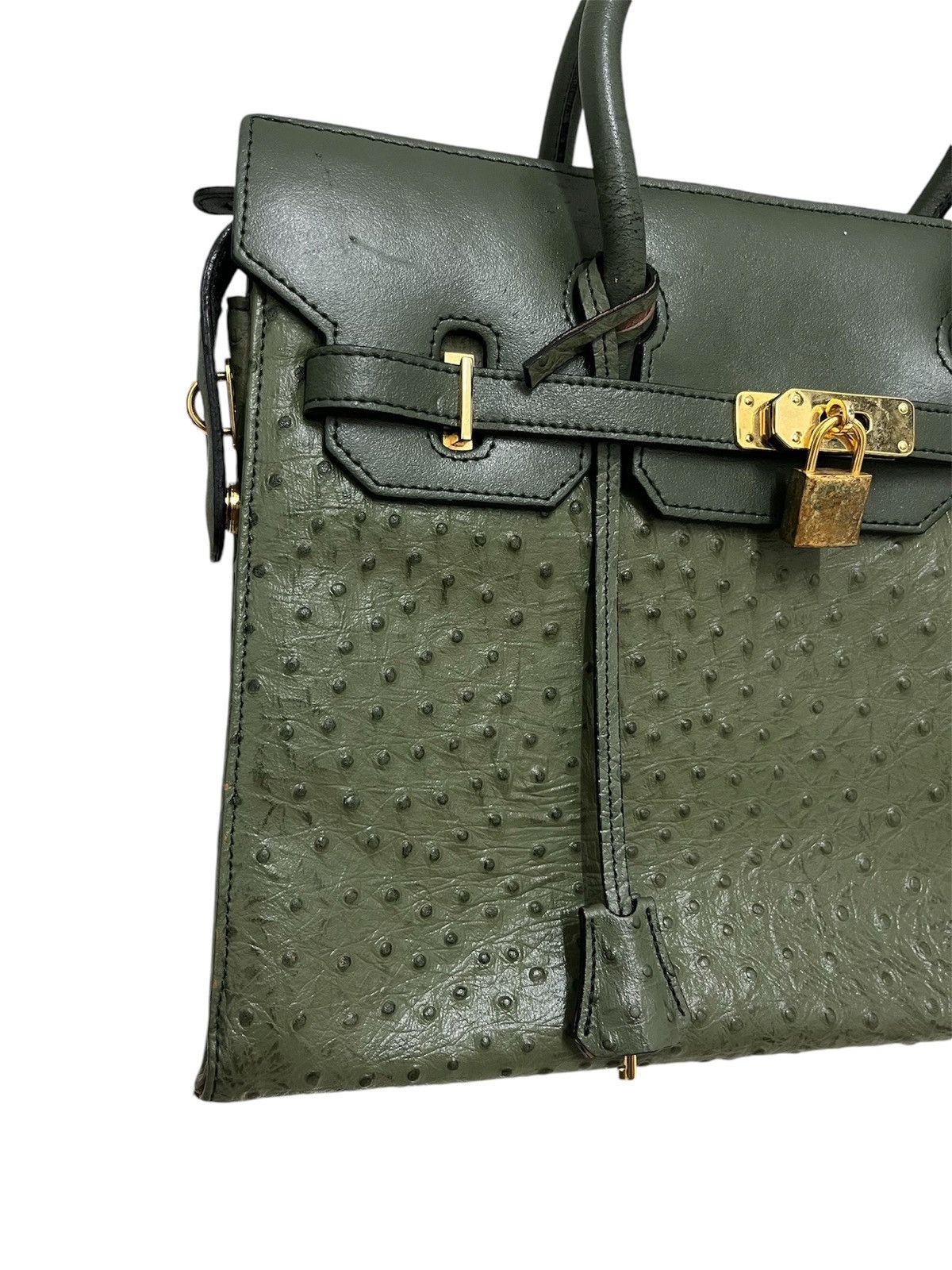 Leather Birkin Style Hand Bag Ostrich Leather Size ONE SIZE - 2 Thumbnail
