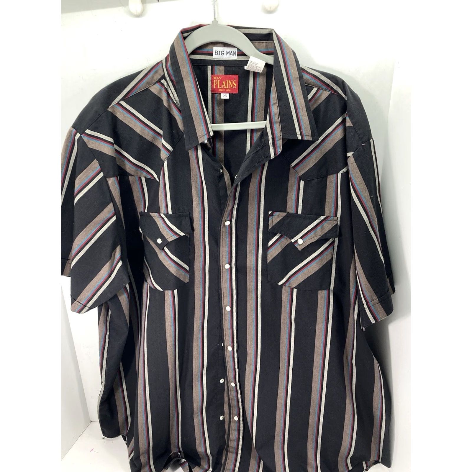 Vintage VINTAGE Plains Big Man Pearl Snap Western Shirt Men Big 2X Black Stripe Short Sleeve VTG NWOT Size US XXL / EU 58 / 5 - 2 Thumbnail