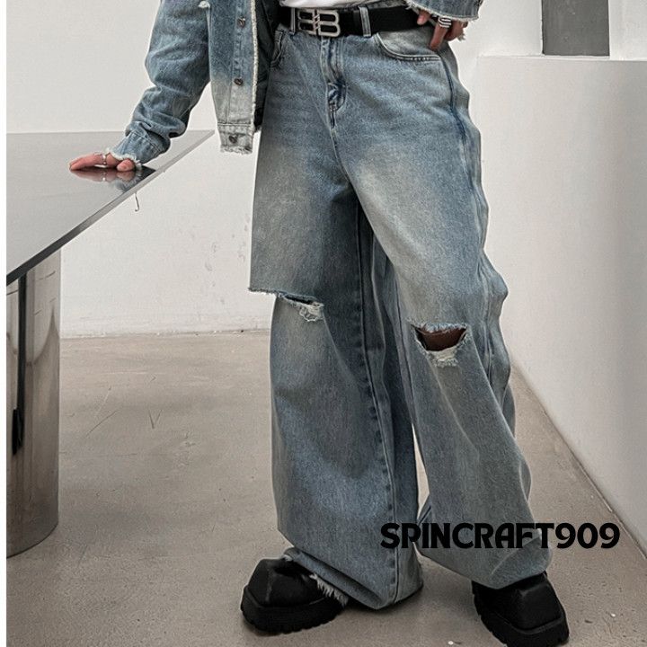Jean Baggy Blue Distressed Denim Jeans Size US 30 / EU 46 - 4 Thumbnail