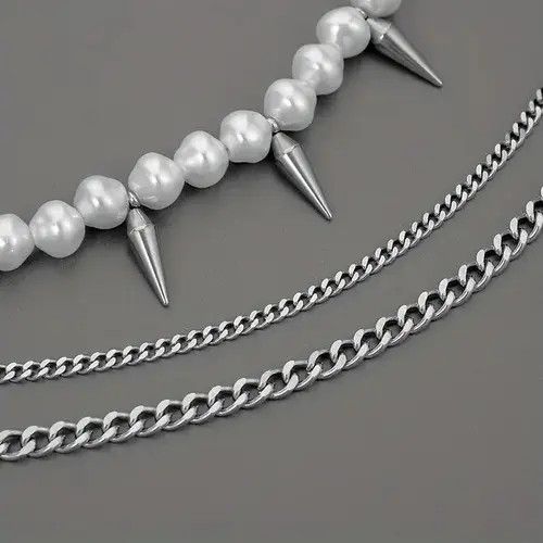 Jewelry Three Layer Bullet Pearl Men's Necklace Size ONE SIZE - 3 Thumbnail