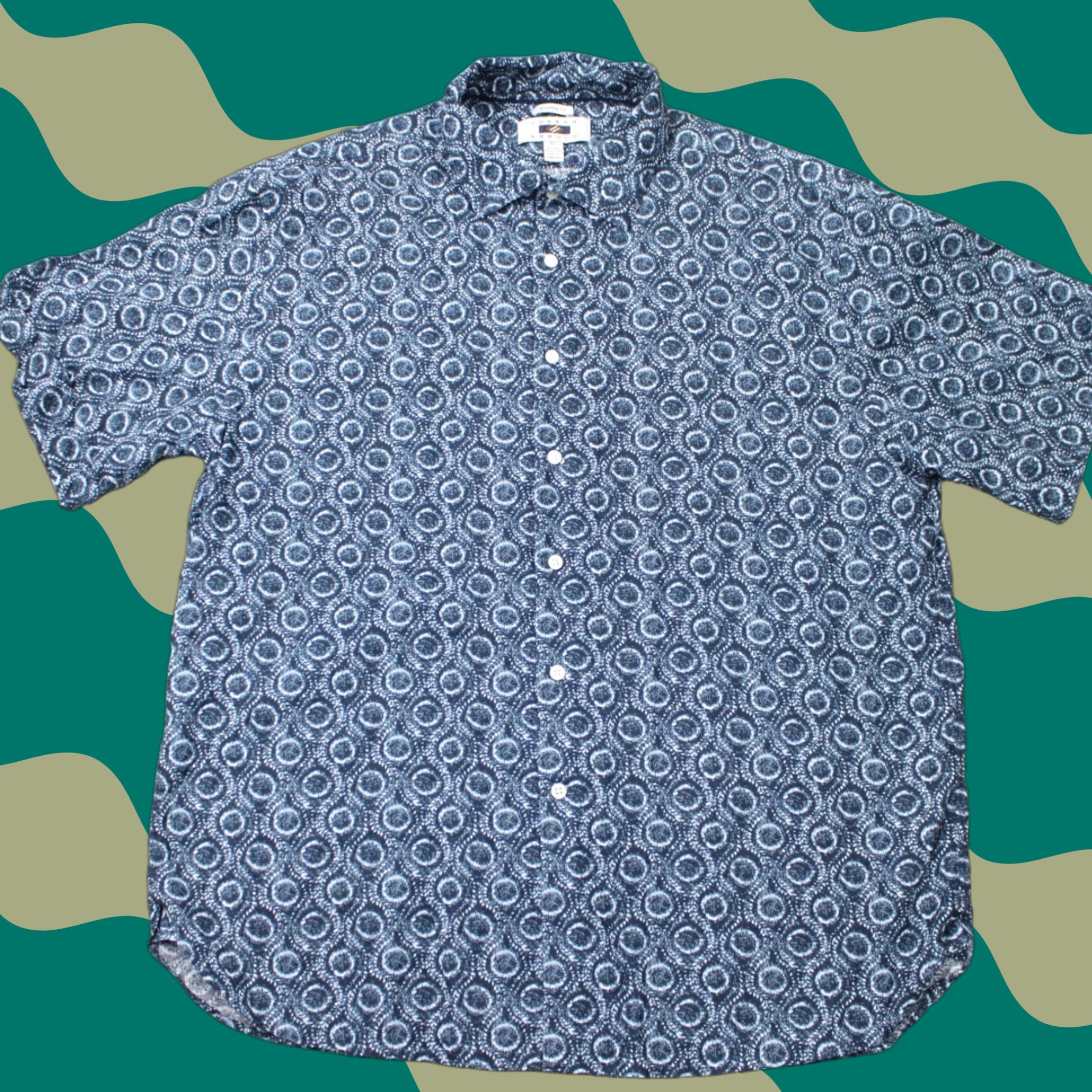 Joseph Abboud Joseph Abboud Shirt Mens XL Blue Geometric Modern Fit Linen/Cotton Short Sleeve Size US XL / EU 56 / 4 - 1 Thumbnail