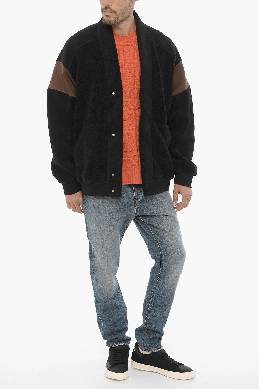 Ambush Design og1mm0925 Fleeced Two-Tone Kimono Sweatshirt in Brown/Black Size US S / EU 44-46 / 1 - 4 Thumbnail