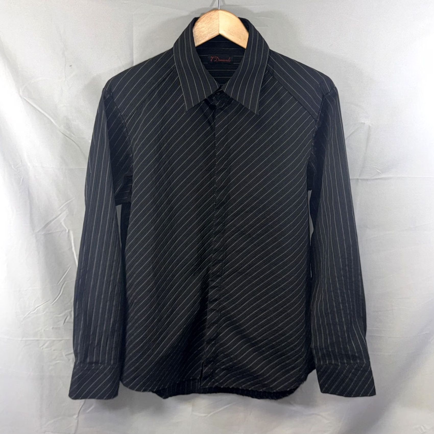 Vintage 7 Diamonds Shirts Mens Large Lot of 2 Black Pink Striped Stretch Button Up Size US L / EU 52-54 / 3 - 2 Thumbnail