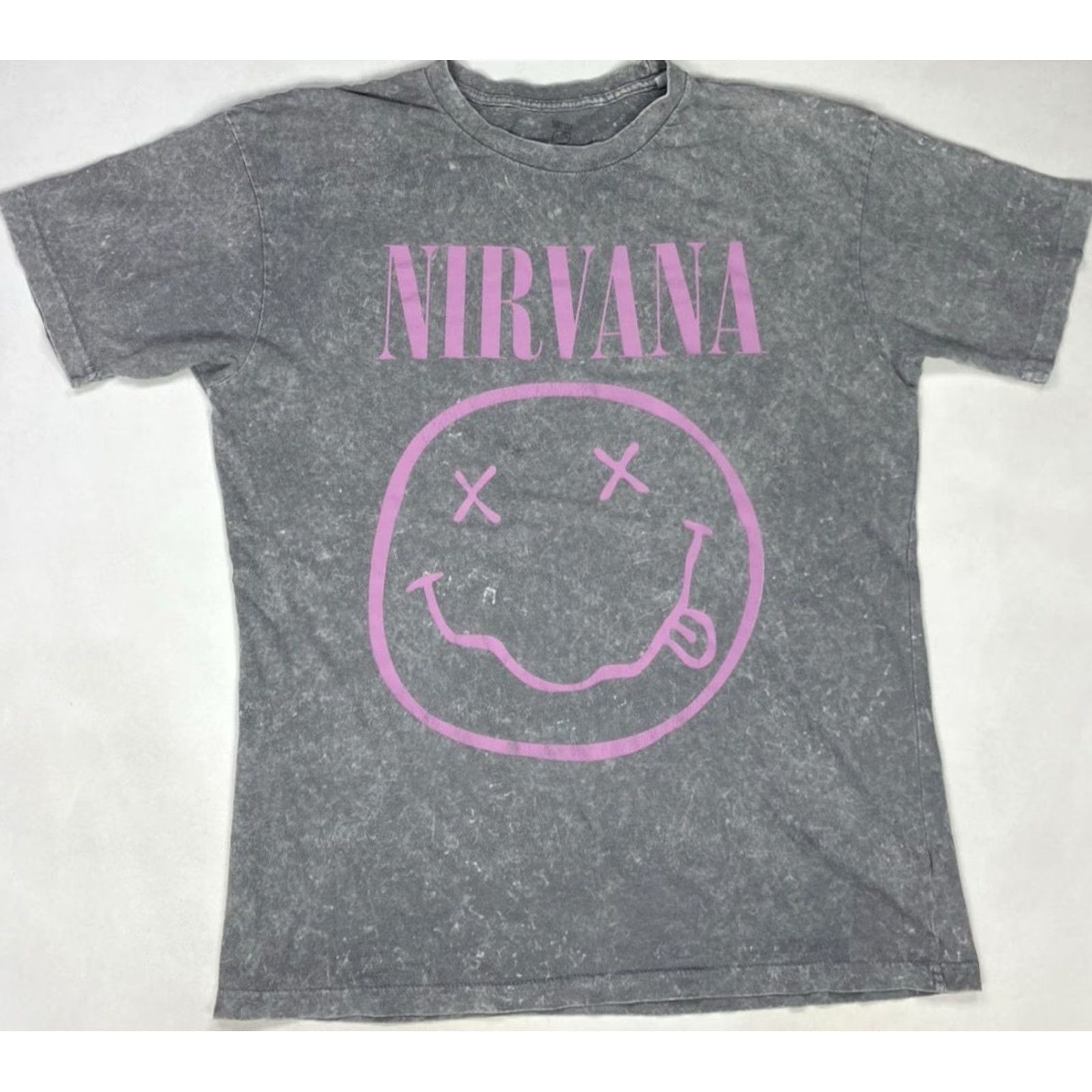 Logo 7 Nirvana Graphic Print T-shirt Men L Gray Acid Wash Logo Happy Face Music Shirt Size US L / EU 52-54 / 3 - 2 Thumbnail