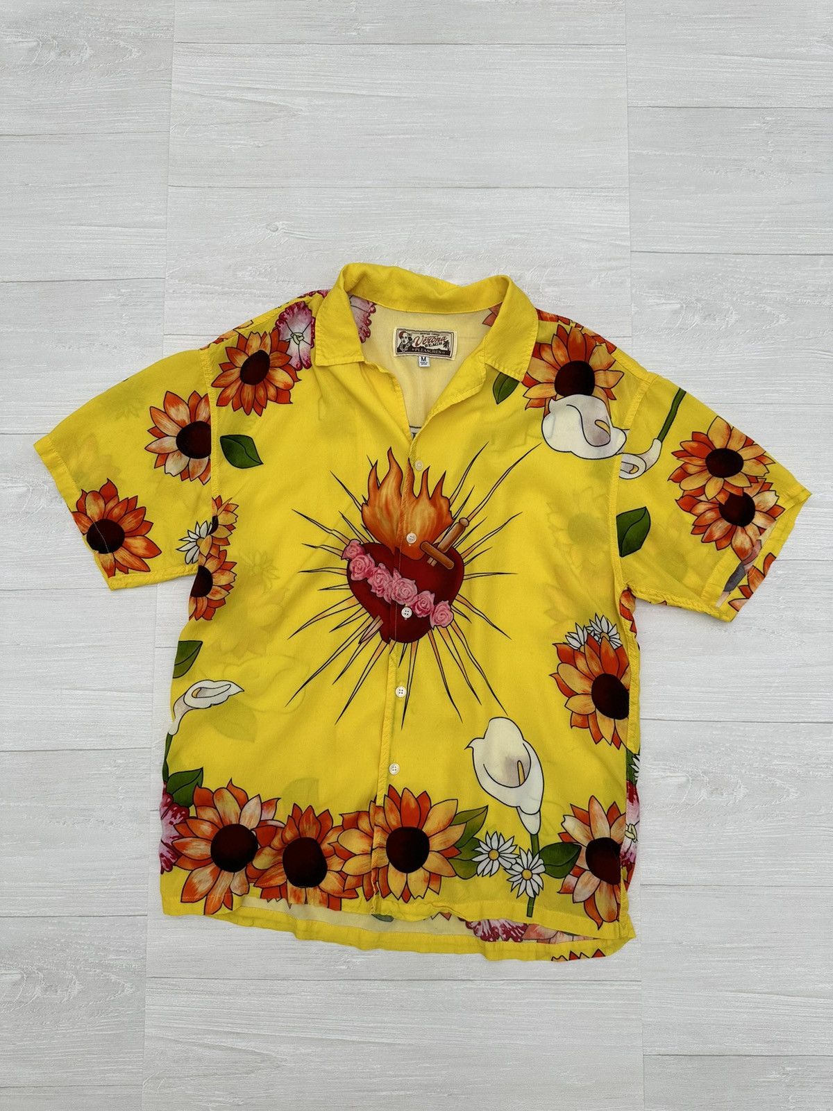 RARE Pleasures Yellow " Romeo " Gangster Rayon Shirt Medium