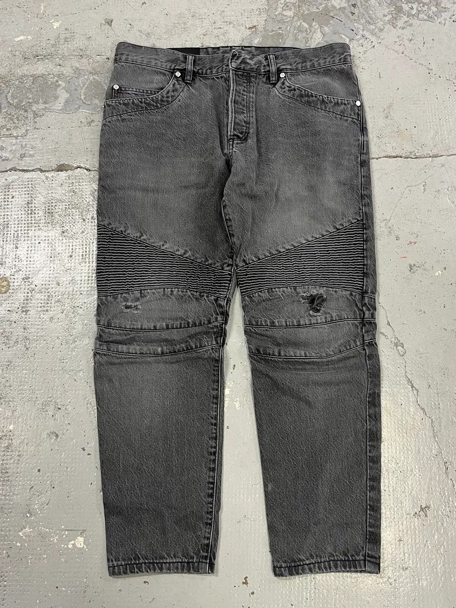 Balmain Balmain Grey Biker Denim Jeans Size US 31 - 1 Thumbnail