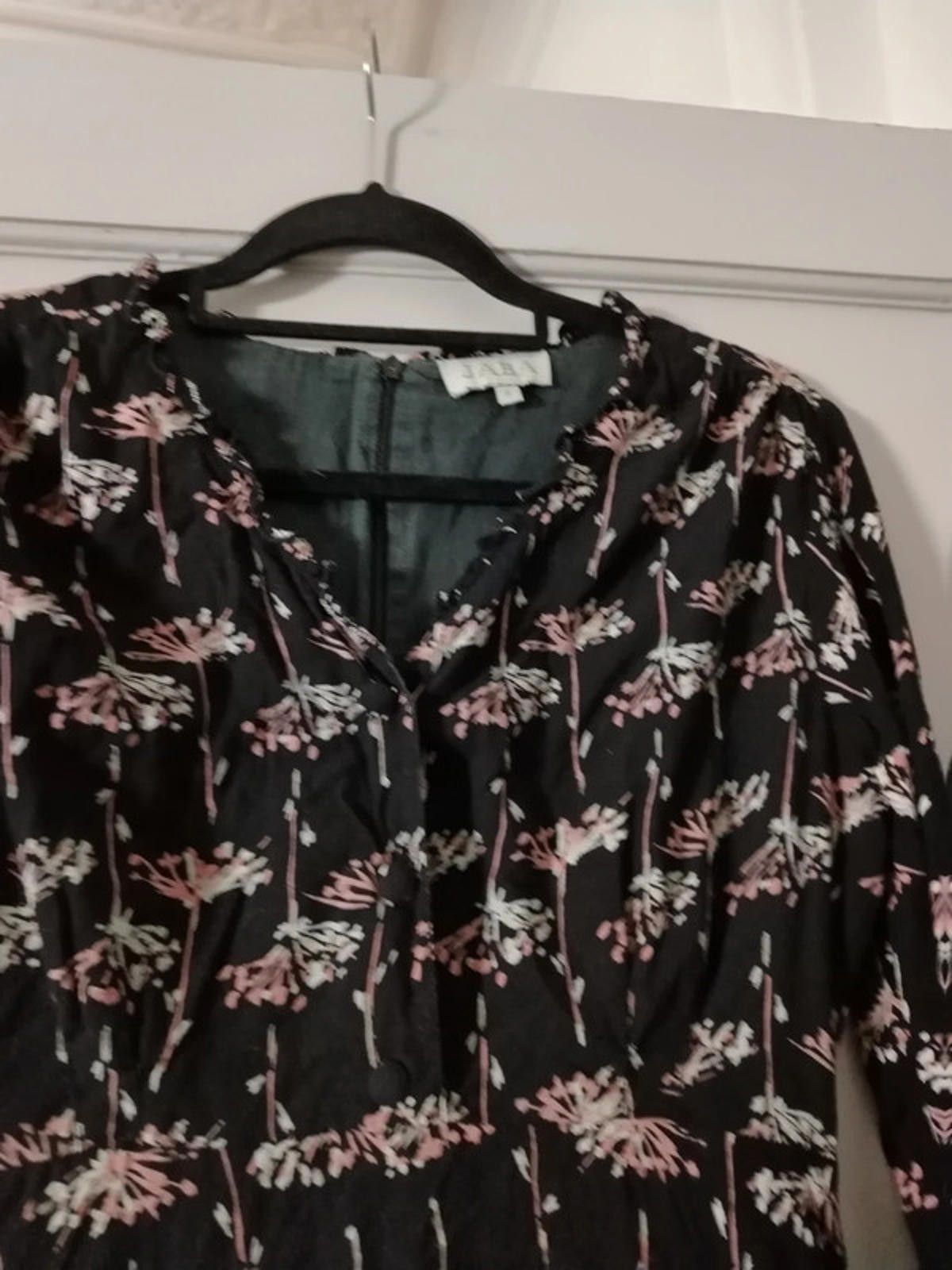 Japanese Brand Jaba black floral long sleeve dress ruffle neck Size S / US 4 / IT 40 - 7 Thumbnail