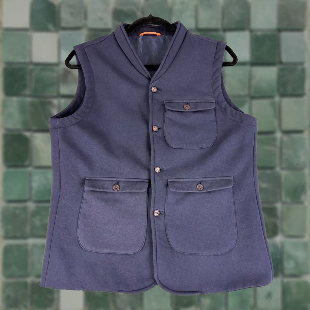 Far Afield Far Afield Vest Mens Small Navy Blue Shawl Collar Button Front Pocket Utility Vest Size US S / EU 44-46 / 1 - 1 Thumbnail