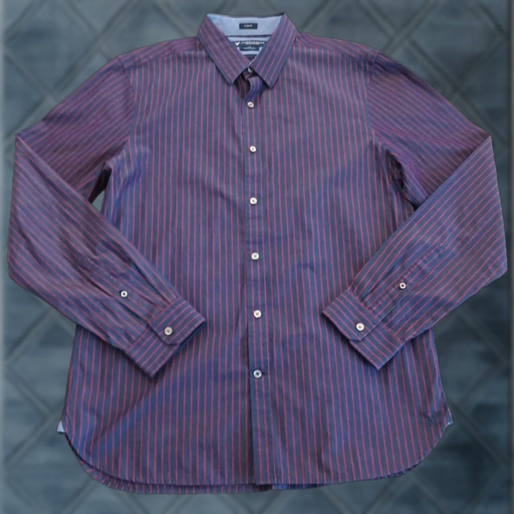 American Eagle Outfitters American Eagle Outfitters Shirt Mens Large Slim Button-Up Striped Long Sleeve Blue Size US L / EU 52-54 / 3 - 1 Thumbnail
