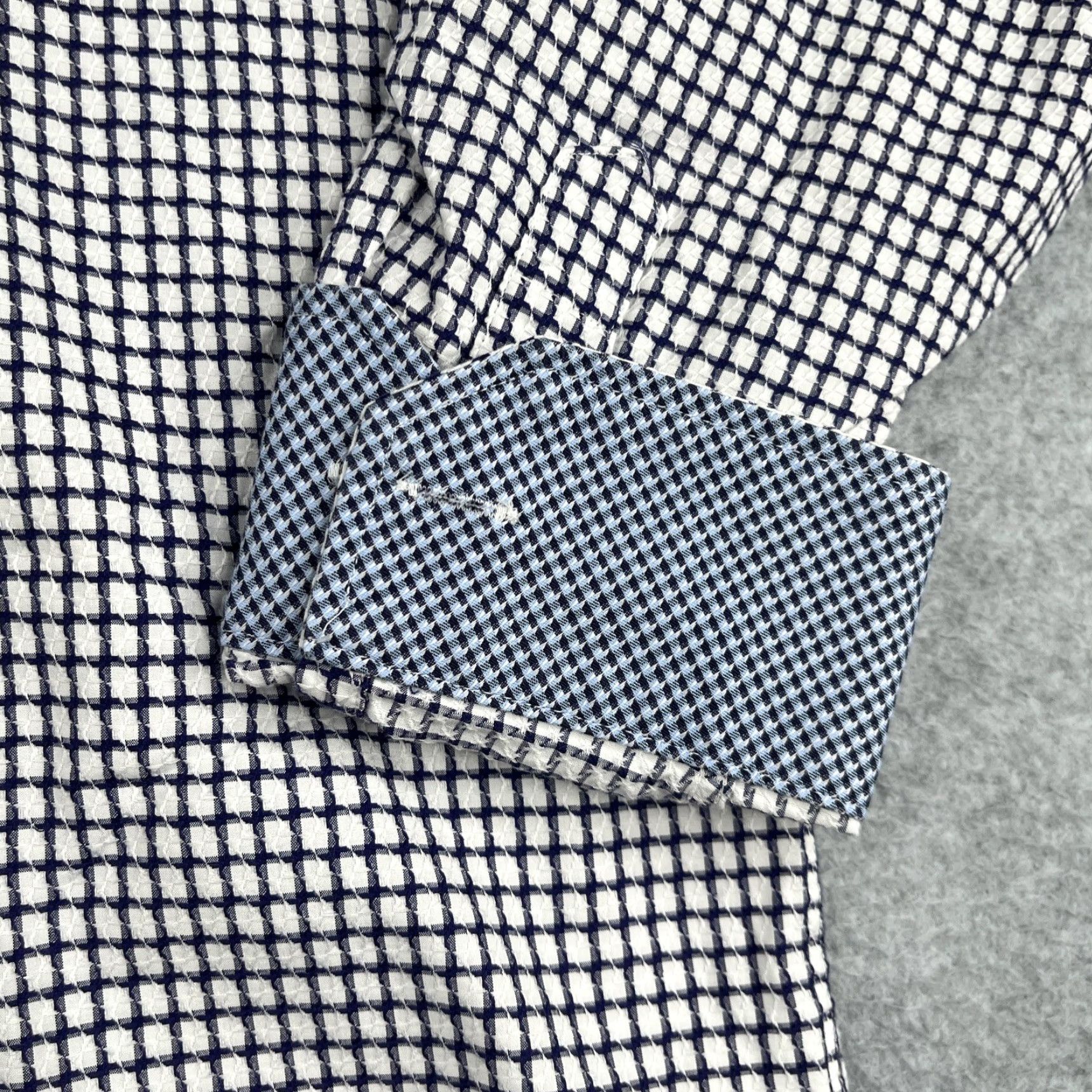 Johnston & Murphy Johnston & Murphy Shirt 2XL White Navy Check Button-Up Long Sleeve Men Size US XXL / EU 58 / 5 - 2 Thumbnail