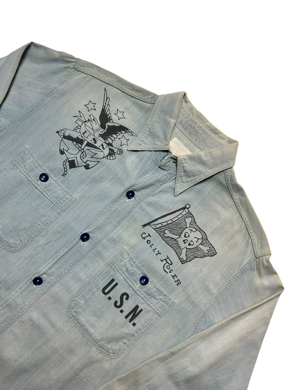 Buzz Rickson's Buzz Ricksons USN Denim Chambray Shirt Jelly Roger Washed Size US L / EU 52-54 / 3 - 4 Thumbnail