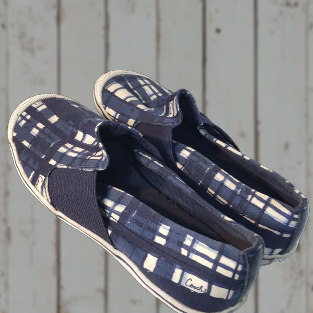 Coach Coach Kaycee Blue/White Plaid Canvas Slip-On Sneakers Womens Size 8.5 B Casual Lightweigh Size US 9 / IT 39 - 1 Thumbnail